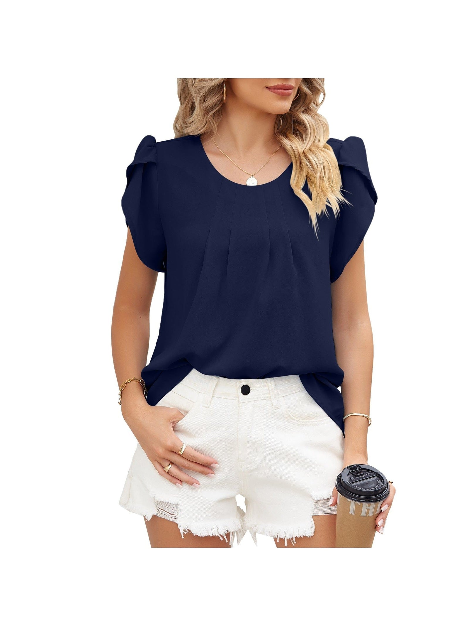 Ribbed Knit Mock Neck Top with Short Sleeves