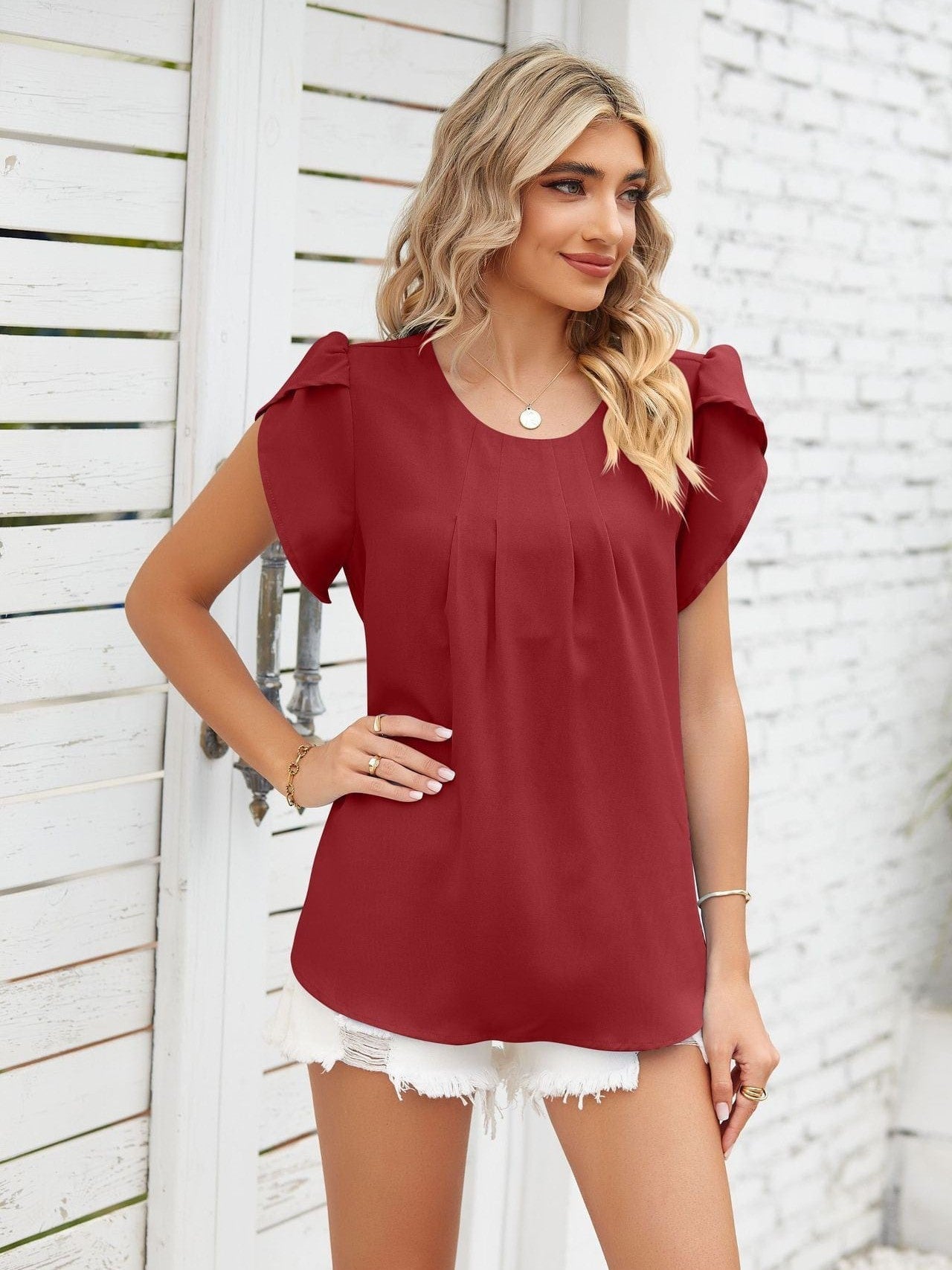 Ribbed Knit Mock Neck Top with Short Sleeves