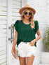 Ribbed Knit Mock Neck Top with Short Sleeves