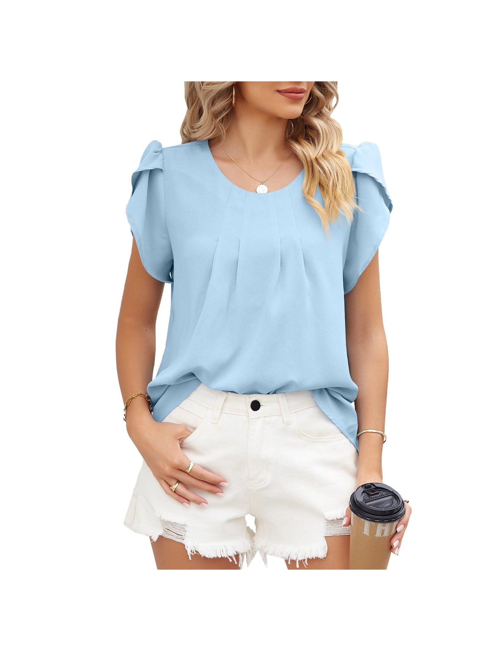 Ribbed Knit Mock Neck Top with Short Sleeves