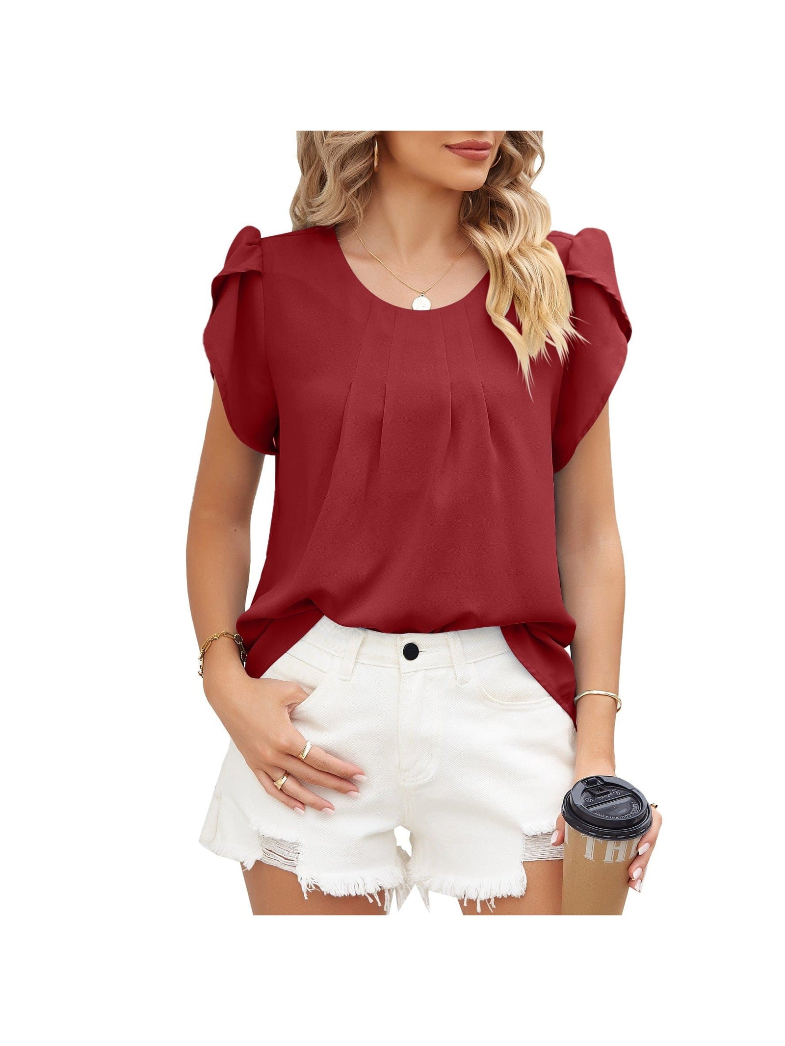 Ribbed Knit Mock Neck Top with Short Sleeves