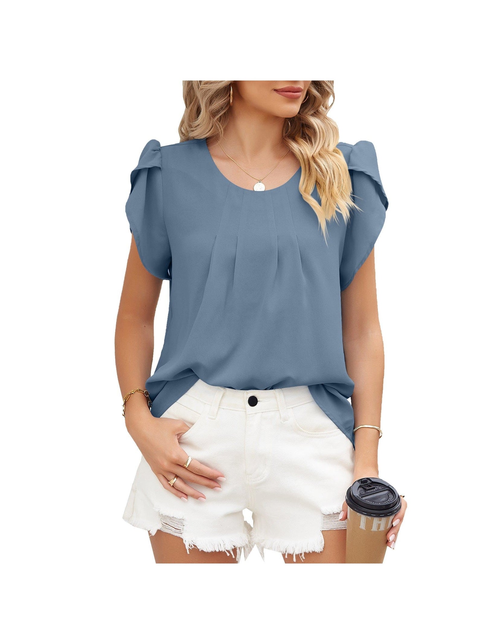 Ribbed Knit Mock Neck Top with Short Sleeves