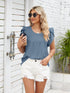 Ribbed Knit Mock Neck Top with Short Sleeves