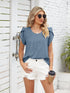Ribbed Knit Mock Neck Top with Short Sleeves