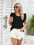 Ribbed Knit Mock Neck Top with Short Sleeves