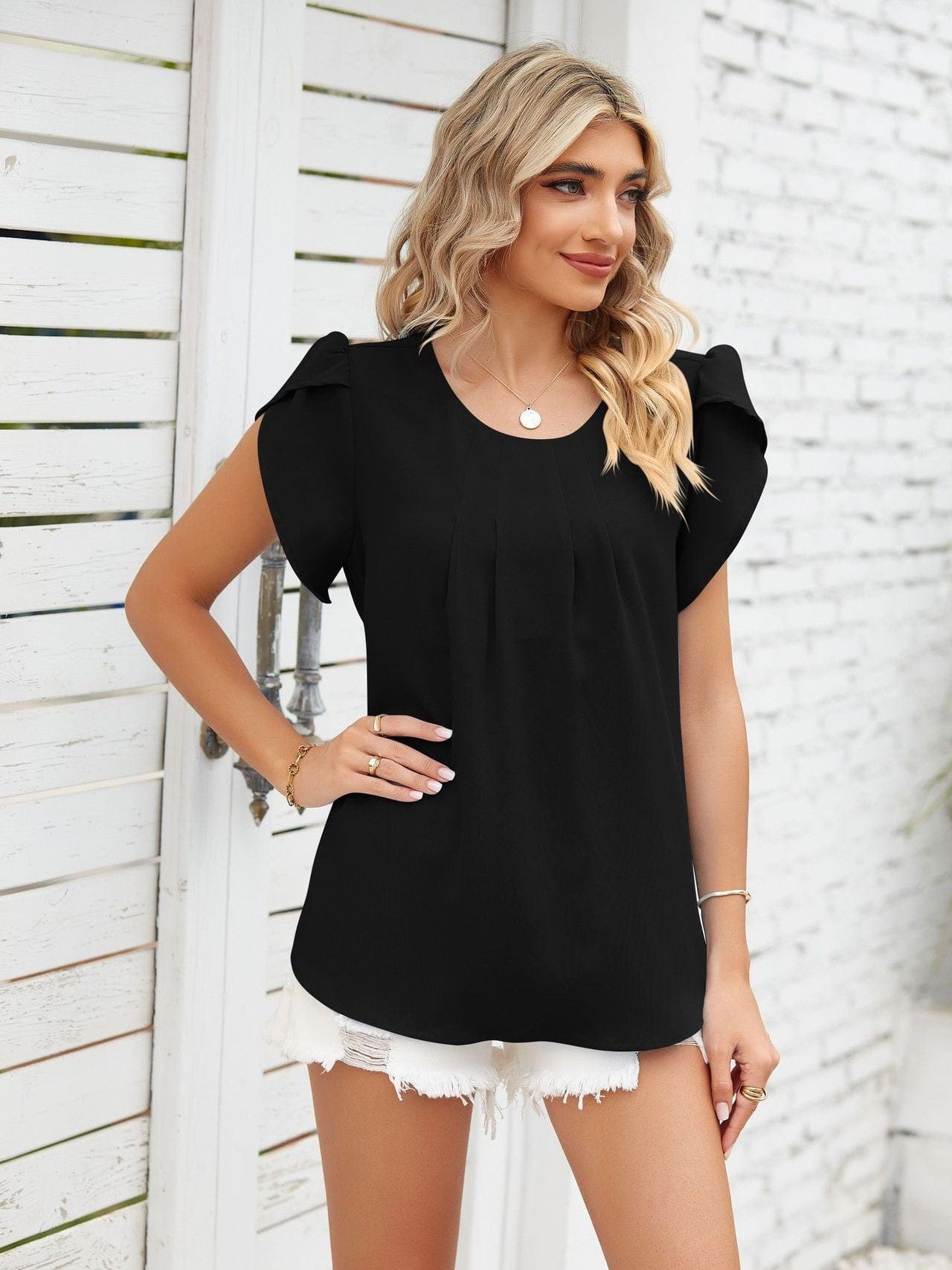 Ribbed Knit Mock Neck Top with Short Sleeves