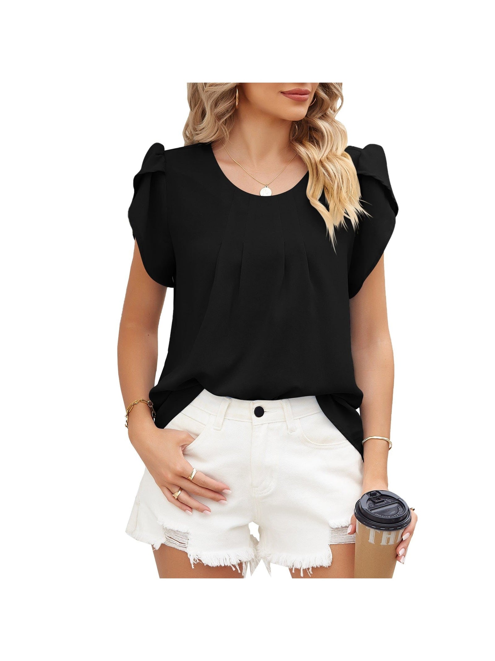 Ribbed Knit Mock Neck Top with Short Sleeves
