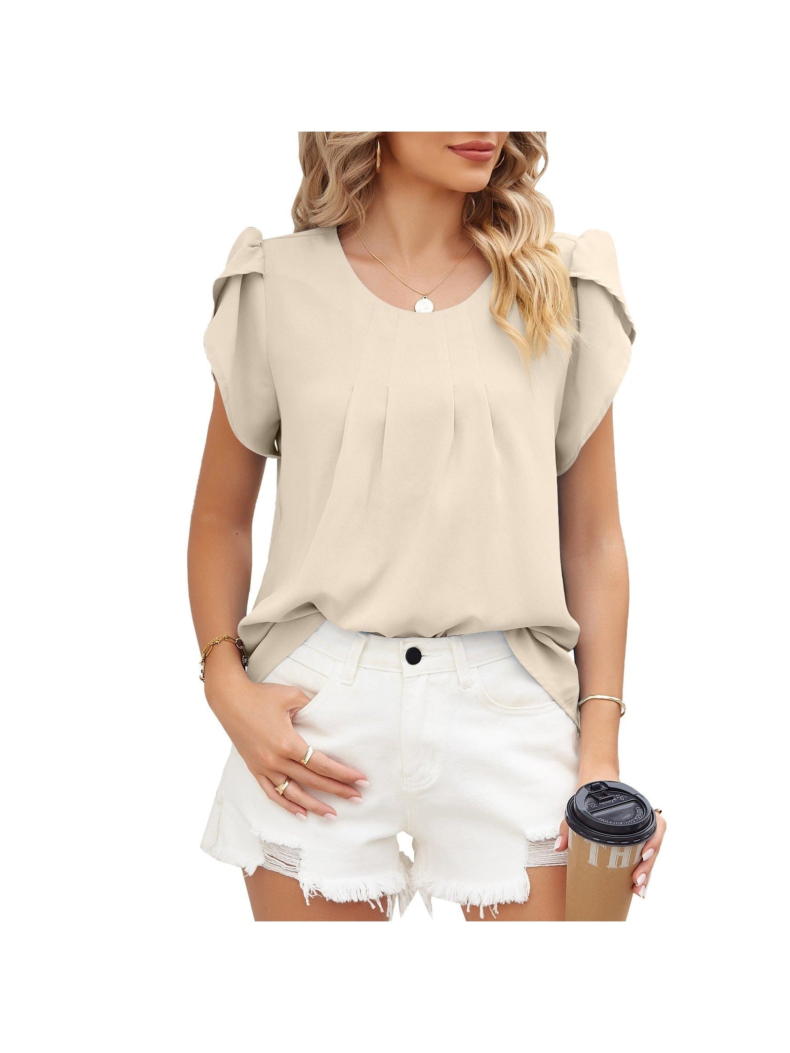 Ribbed Knit Mock Neck Top with Short Sleeves