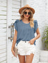 Ribbed Knit Mock Neck Top with Short Sleeves