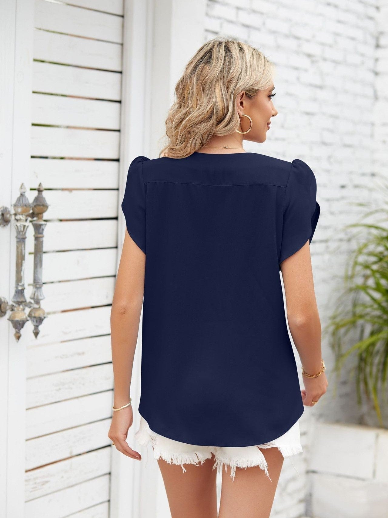 Ribbed Knit Mock Neck Top with Short Sleeves