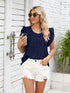 Ribbed Knit Mock Neck Top with Short Sleeves