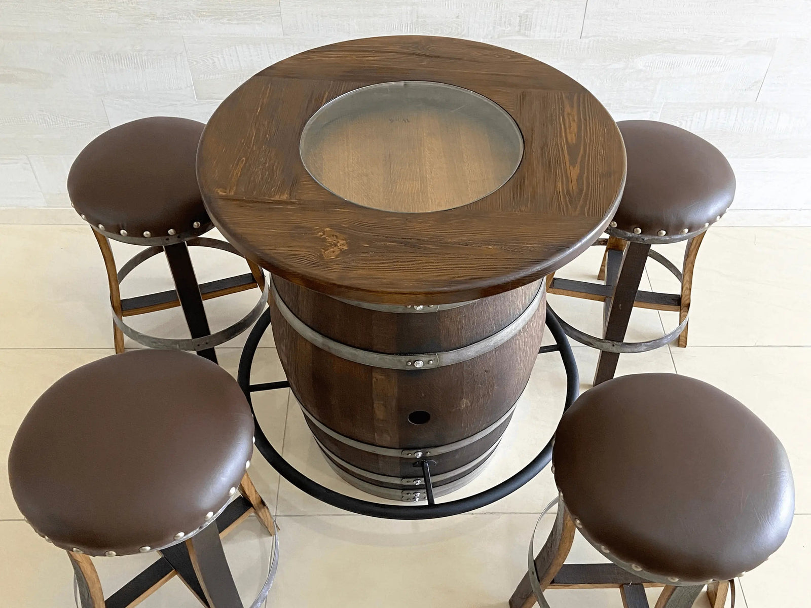 Tablero de mesa con centro de vidrio para barril de whisky o vino, estilo rústico recuperado, elegante, madera maciza cepillada a mano - Envío gratuito