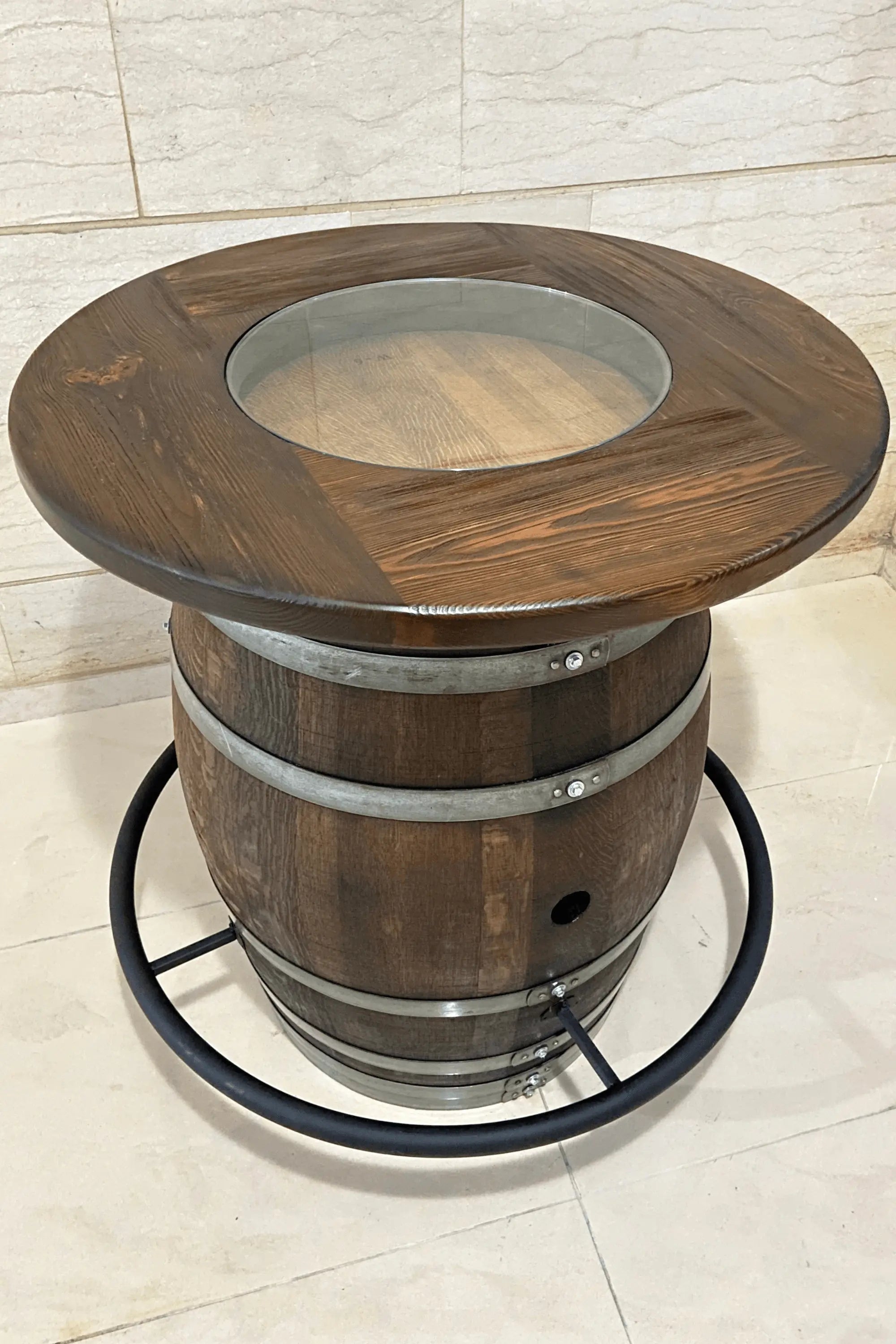 Tablero de mesa con centro de vidrio para barril de whisky o vino, estilo rústico recuperado, elegante, madera maciza cepillada a mano - Envío gratuito