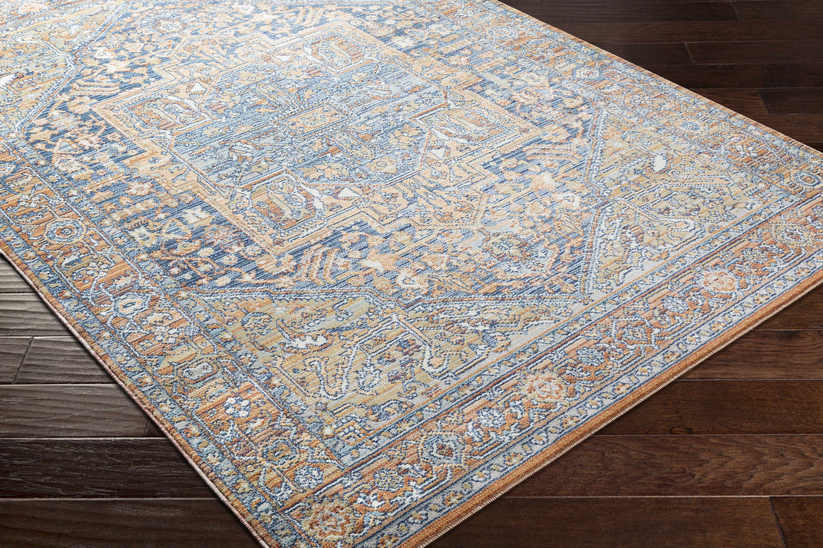 Alfombra con medallón azul y naranja de Ripponlea