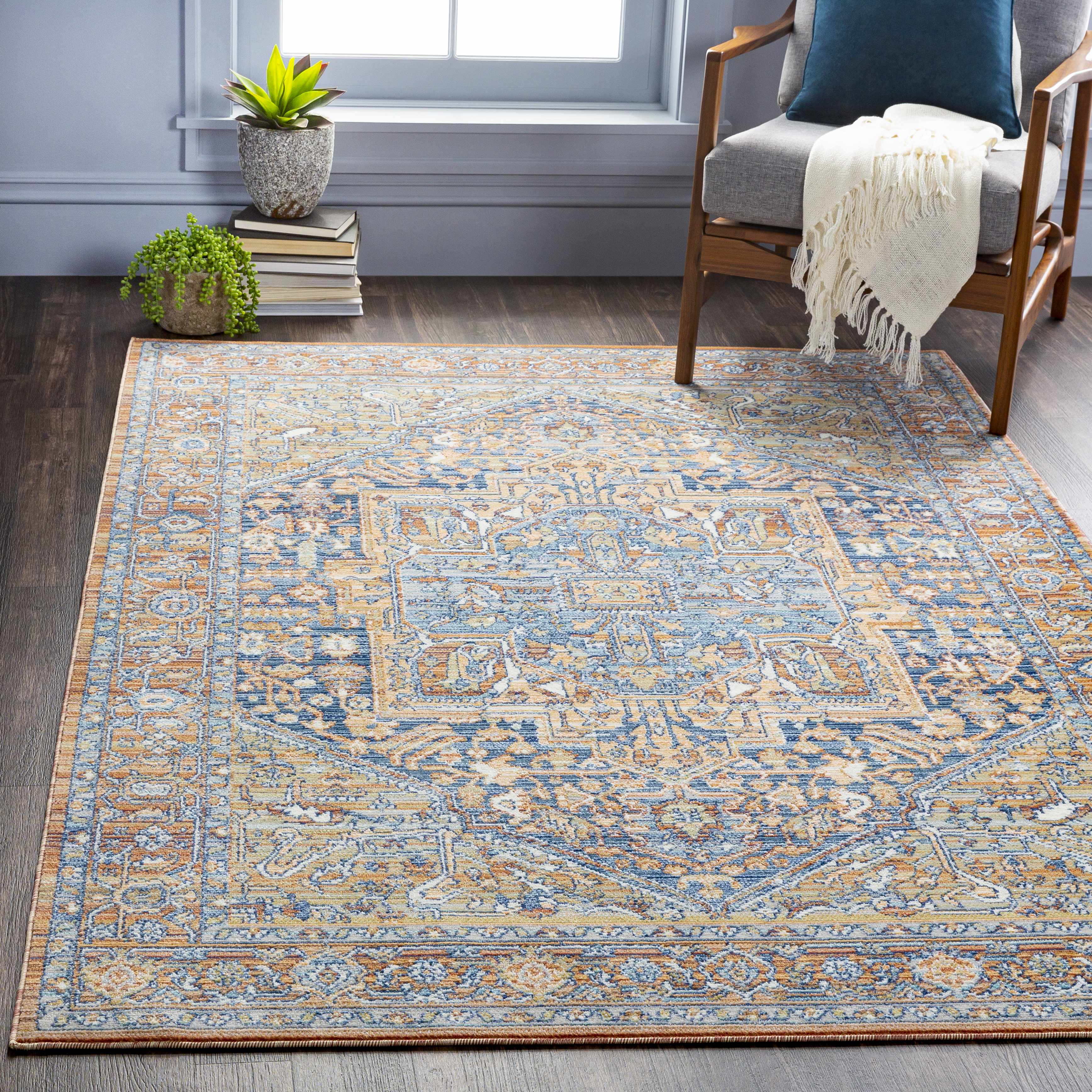 Alfombra con medallón azul y naranja de Ripponlea
