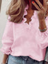 Relaxed Fit Ribbed Knit Blouse with Lace Trim