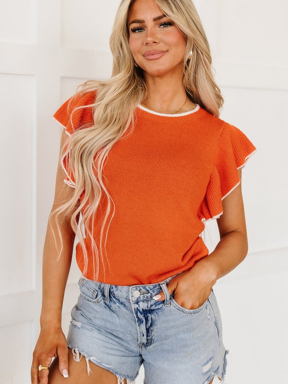 Summer Knit Ruffle Top