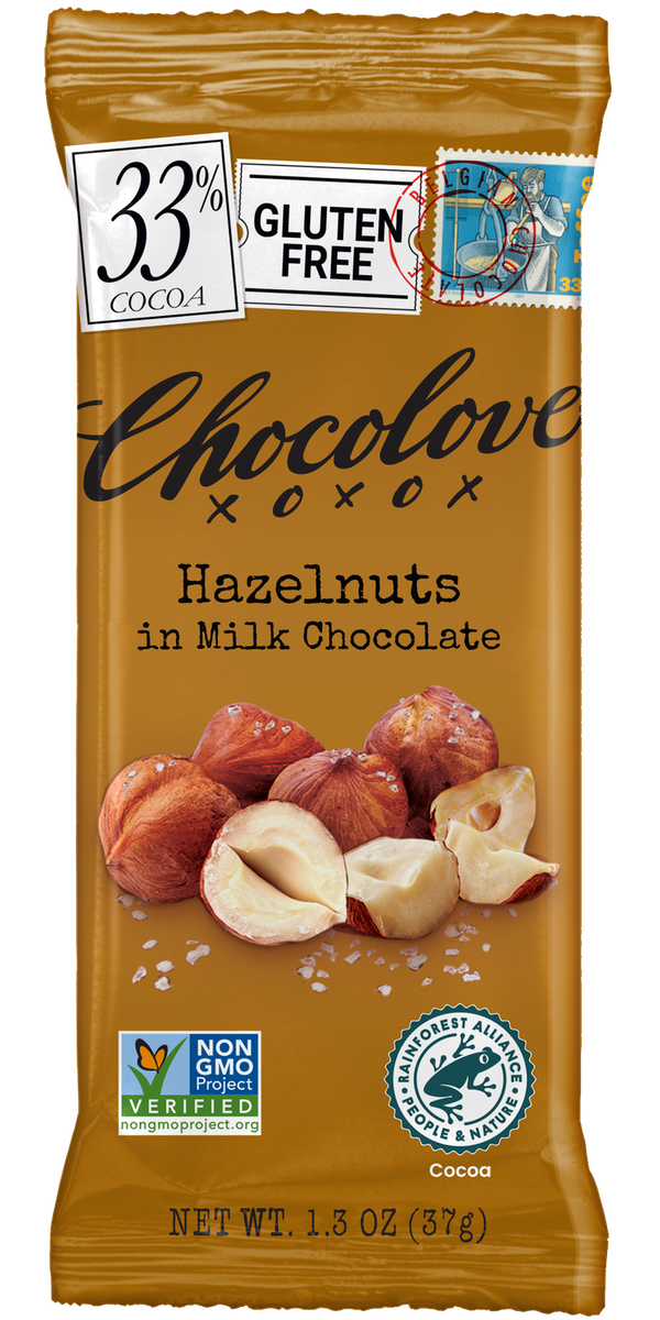 Chocolove - Mini barras de chocolate con leche y avellanas, 35 g (paquete de 12) - Delicia kosher sin gluten