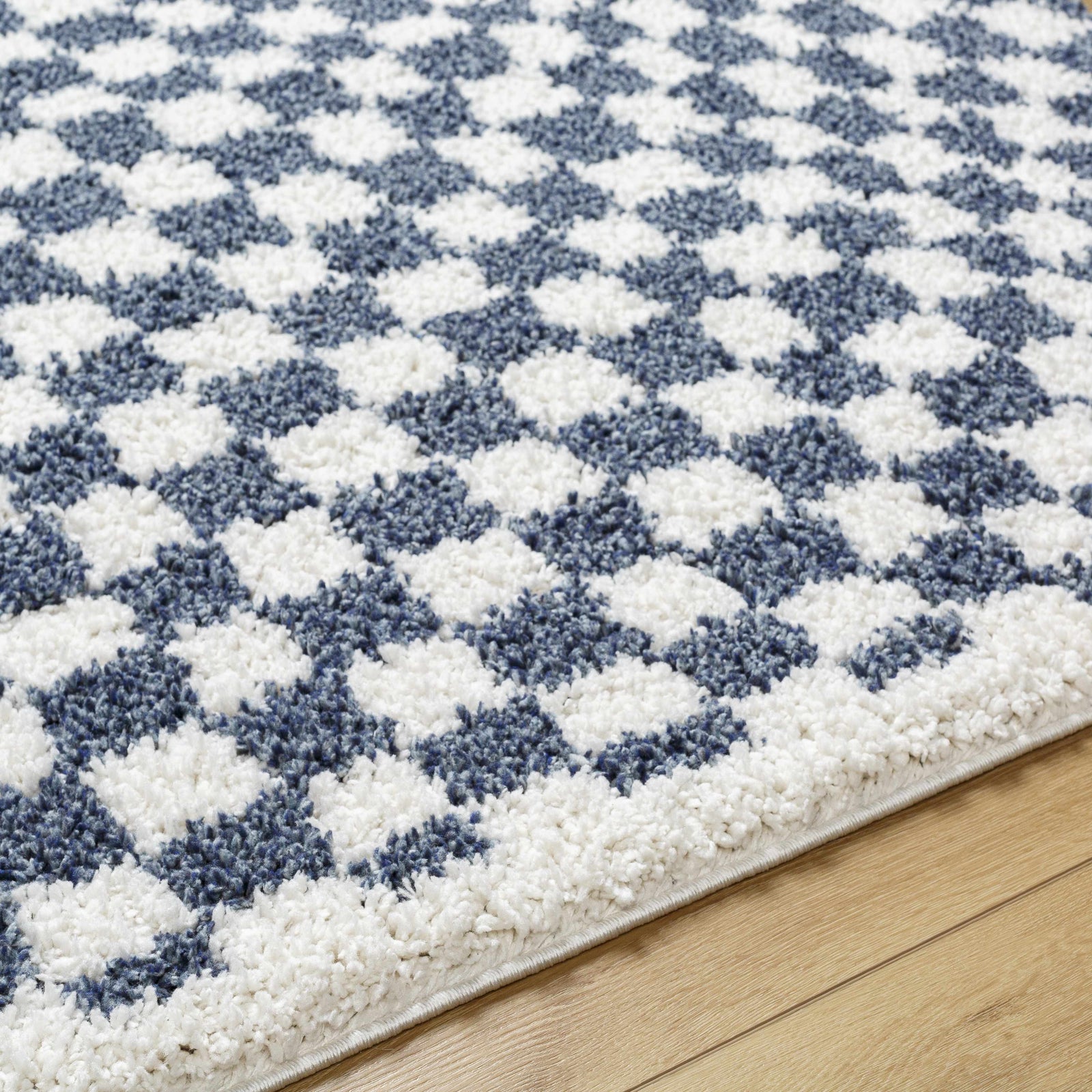 Alfombra de cuadros blancos y azules de Kieu