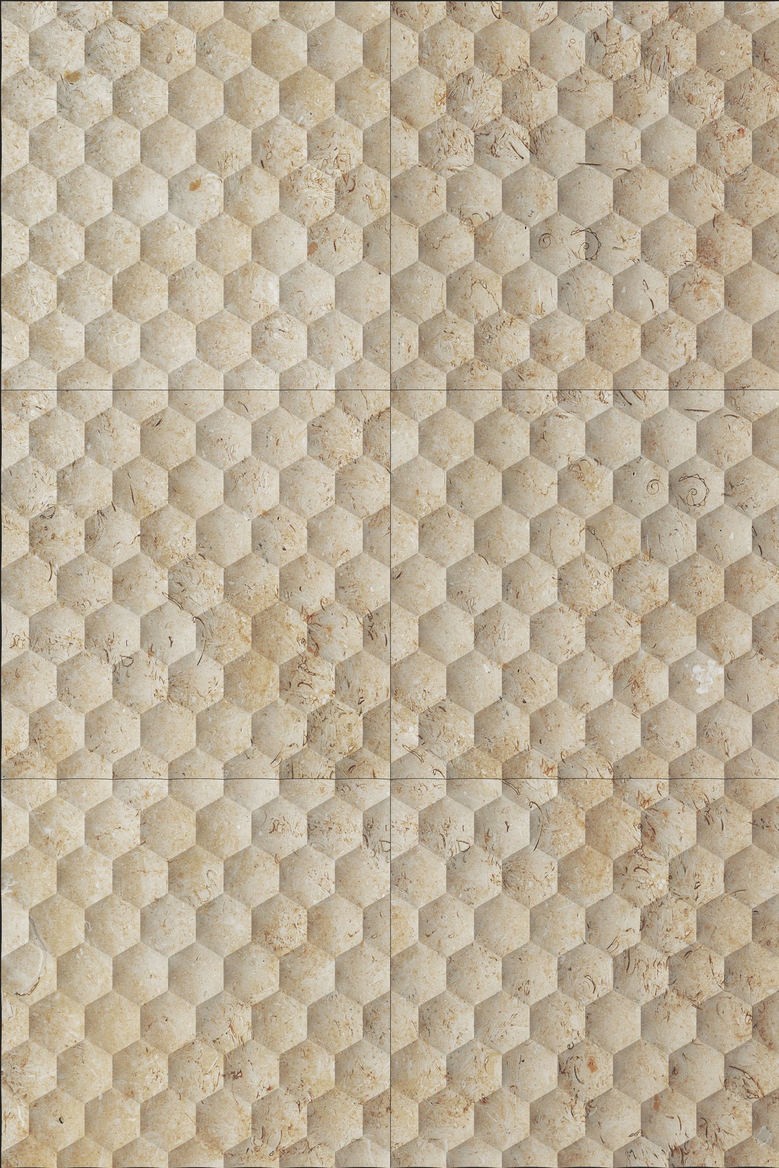 Seabed Limestone Field Dimensional Carved Stone HEXAGON Wall Tile - Livfloors Collection