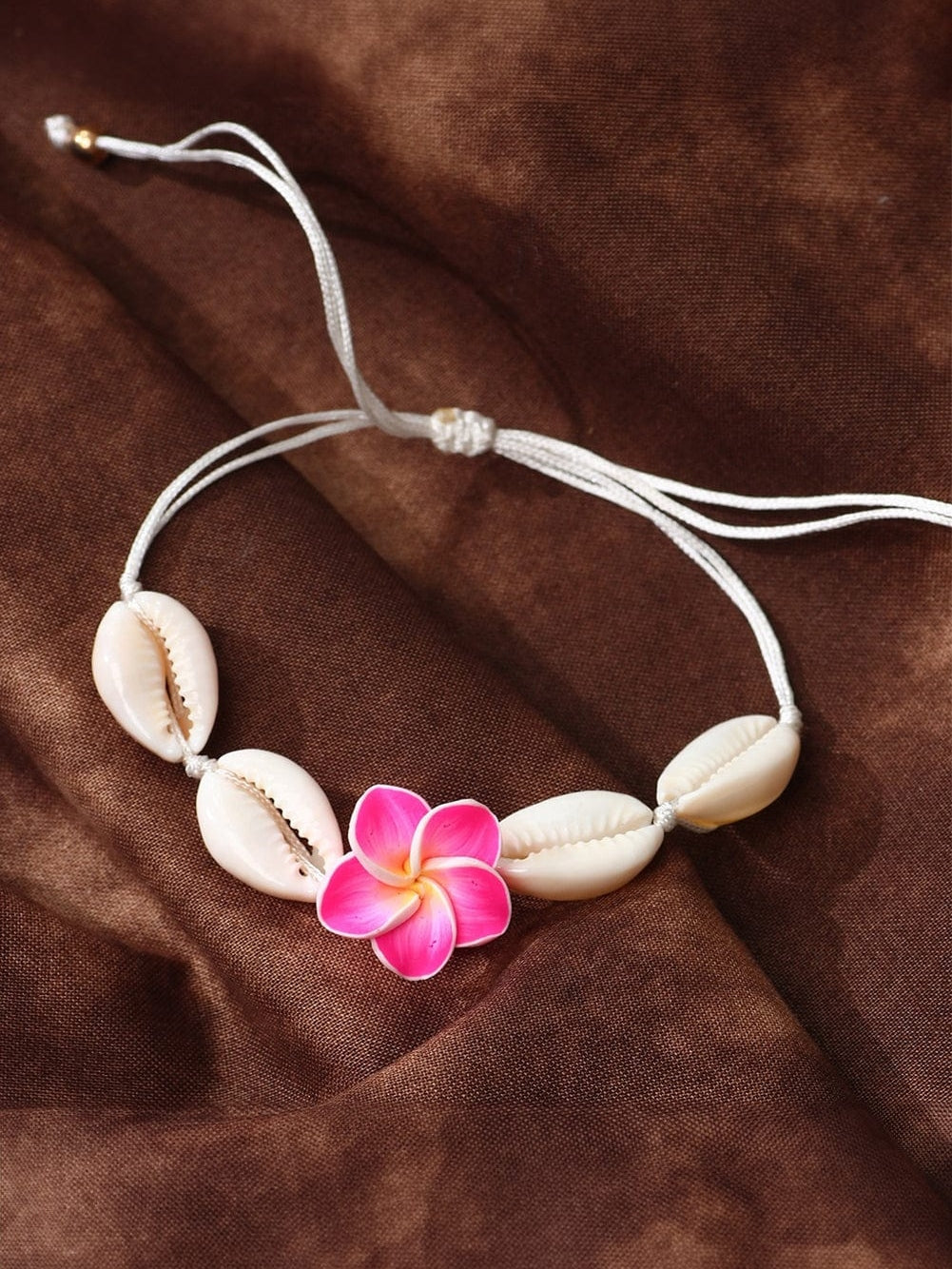 Seashell and Flower Adjustable Polymer Clay Bracelet