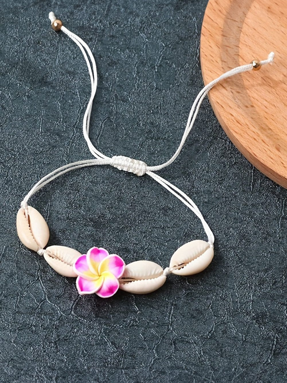 Seashell and Flower Adjustable Polymer Clay Bracelet