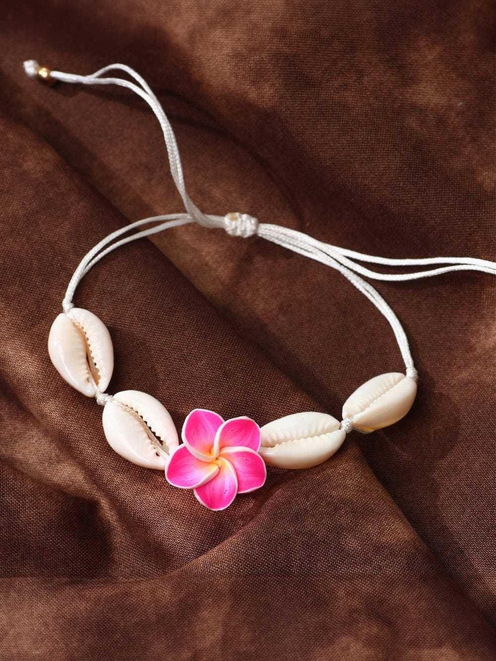 Seashell and Flower Adjustable Polymer Clay Bracelet