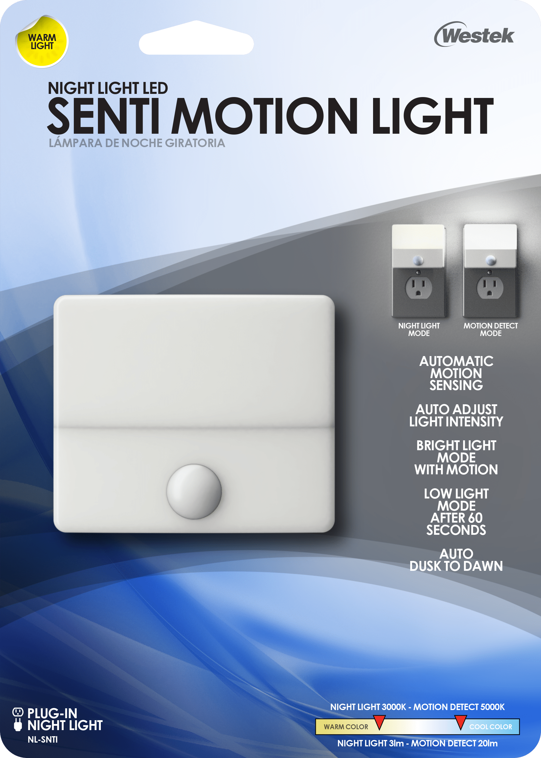 Luz nocturna LED Senti con movimiento automático y doble brillo