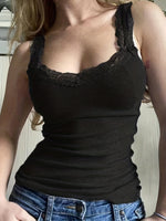 Soft Ribbed Tank with Delicate Lace