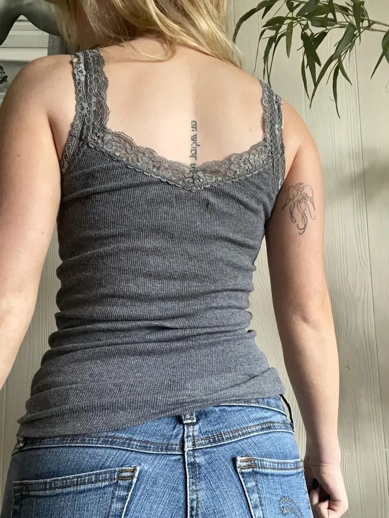 Soft Ribbed Tank with Delicate Lace