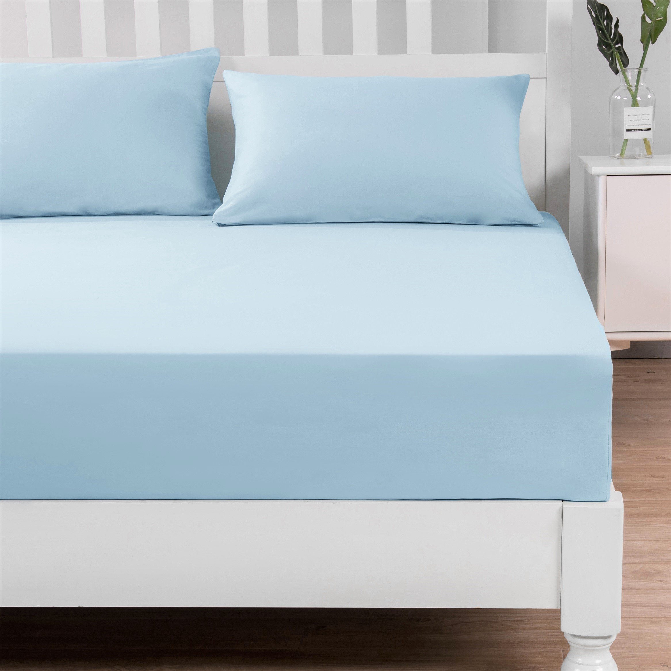 DaDa Bedding Soothing SeaFoam Sky Blue Cotton Fitted Bed Sheet w/Pillow Cases (JHW604)