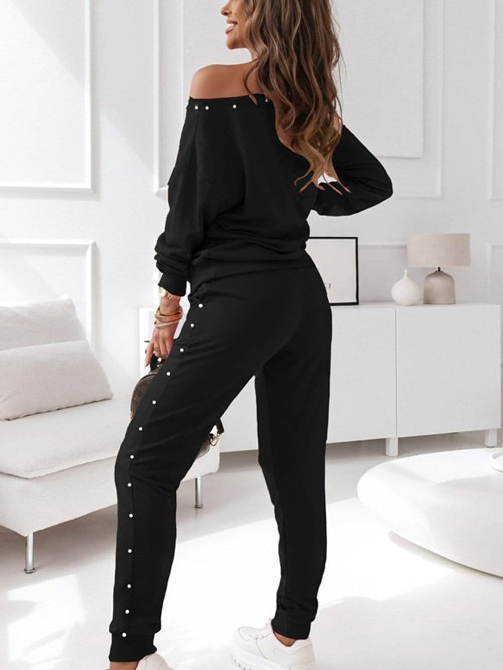 Up-to-date Black Beaded Jogger Set