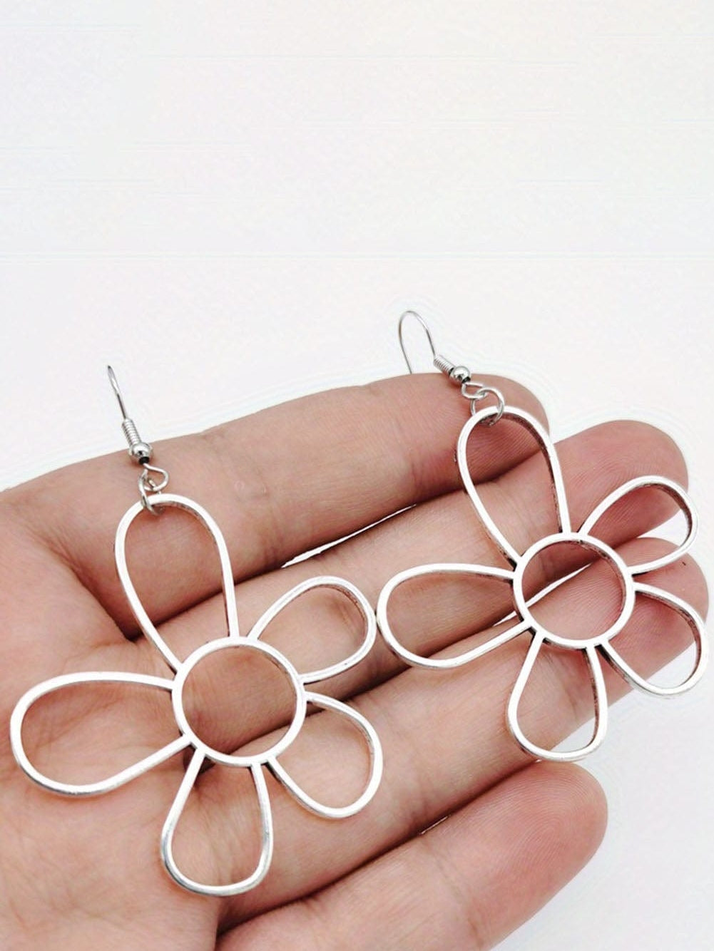 Shimmering Hollow Flower Silver Hook Earrings