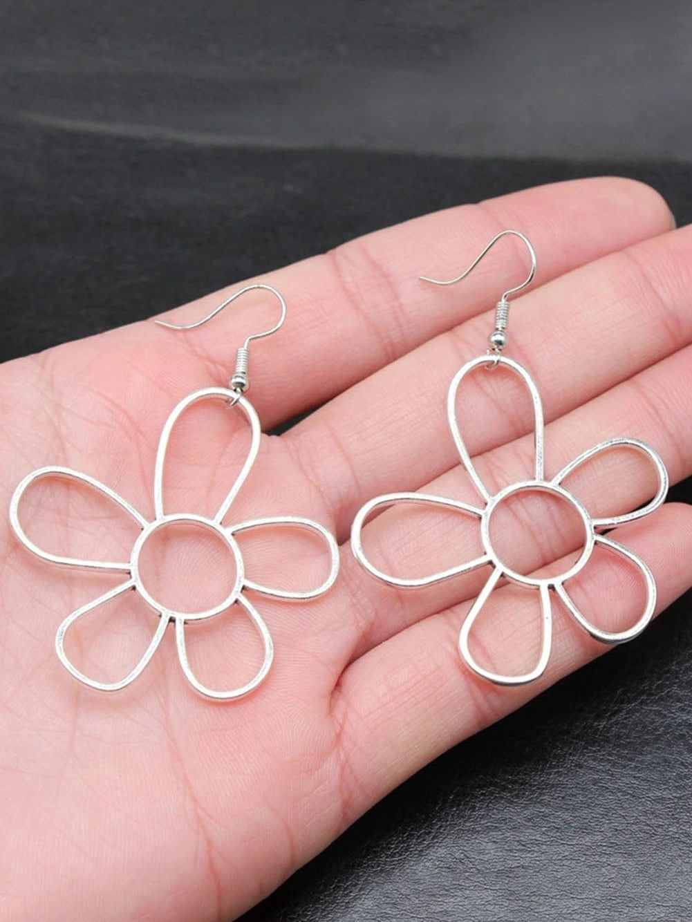Shimmering Hollow Flower Silver Hook Earrings
