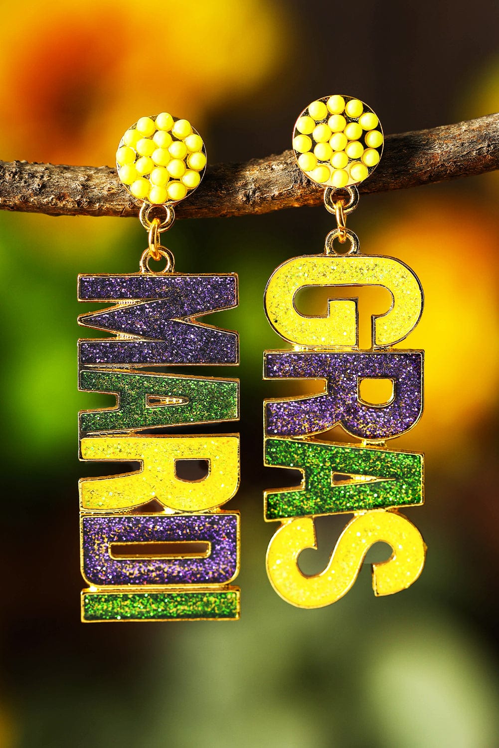 Shimmering Yellow MARDI GRAS Alphabet Stud Earrings