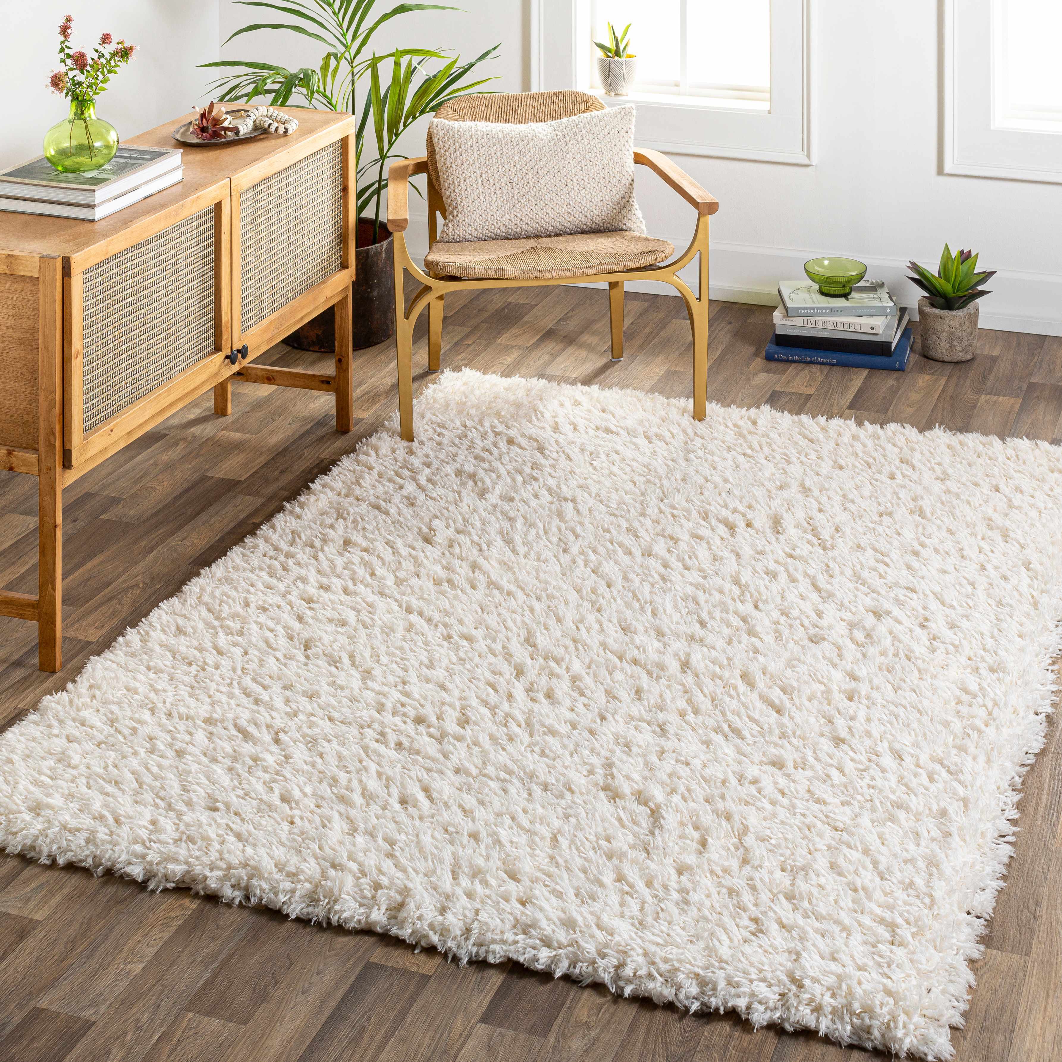 Alfombra de felpa color crema liso Siari