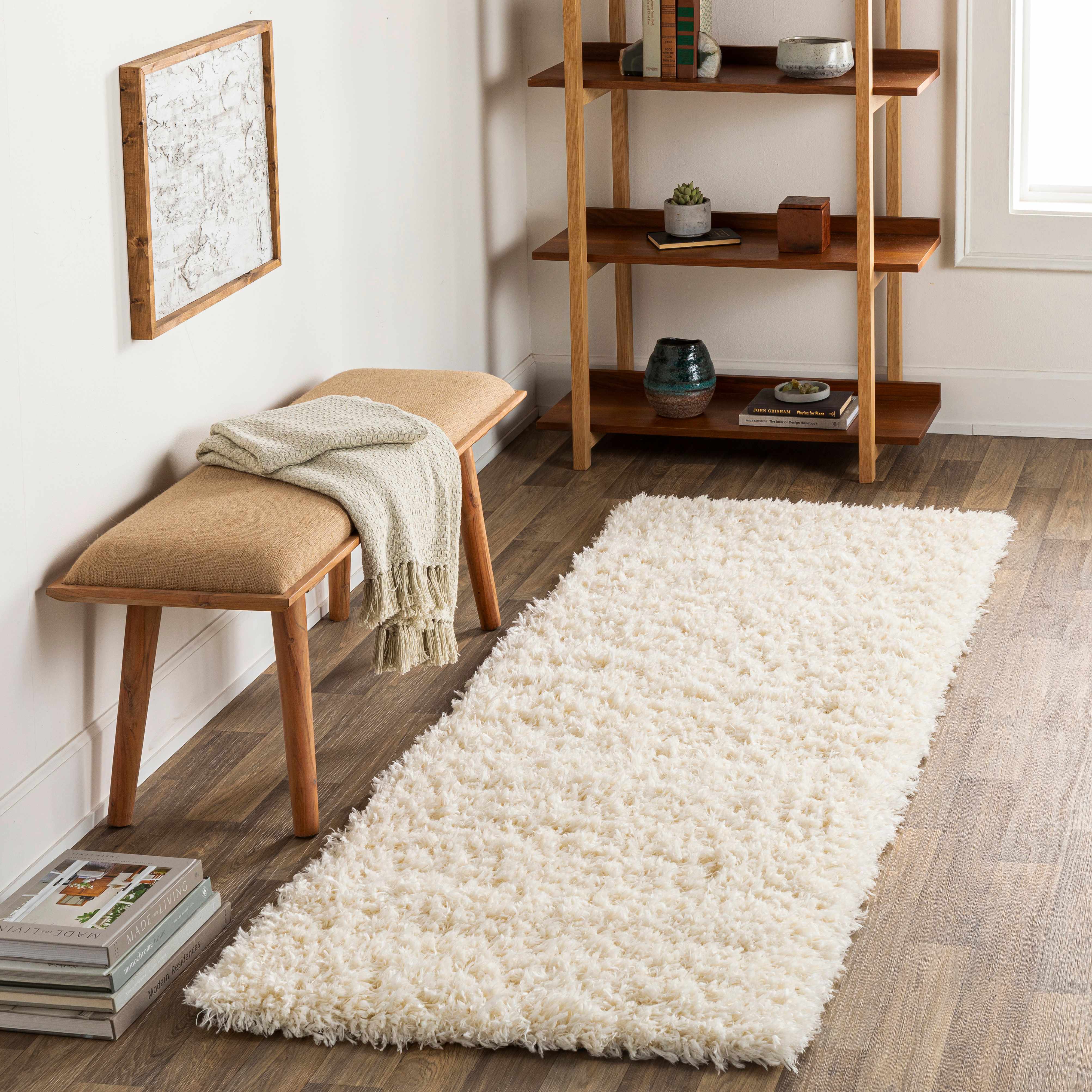 Alfombra de felpa color crema liso Siari