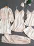Women's 5-Piece Satin Pajama Set, Lace Trimmed