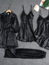 5-Piece Pajama Set: Soft Satin, Lace Details