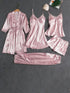 5-Piece Pajama Set: Soft Satin, Lace Details