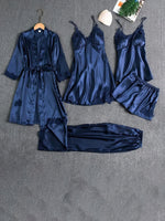 Women's 5-Piece Satin Pajama Set, Lace Trimmed