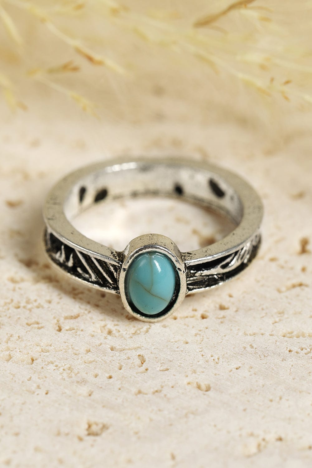 Bohemian Turquoise Rhinestone Ring Collection - Set of 8 Vintage Silver Rings