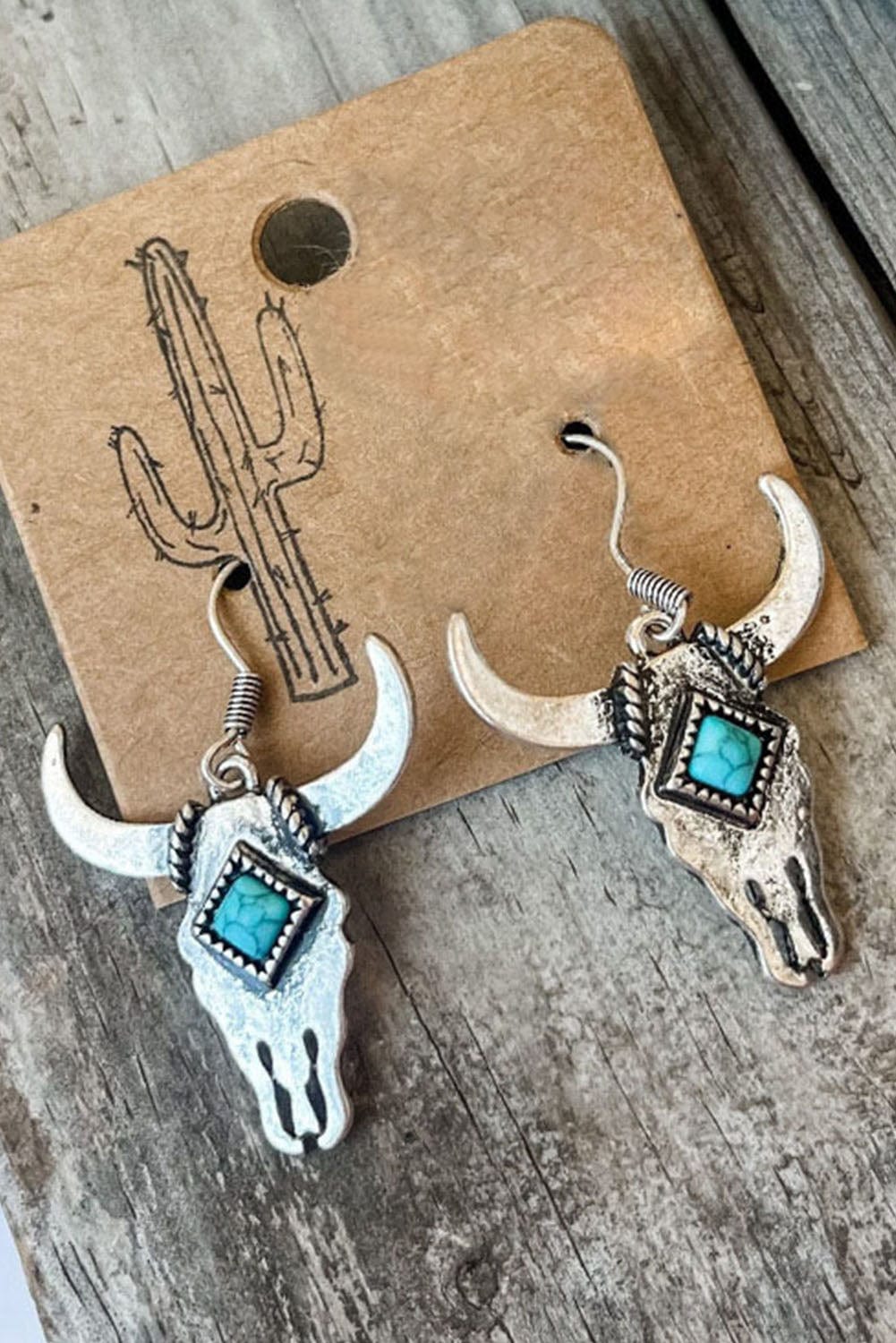 Western Bull Head Turquoise Silver Earrings