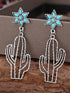 Turquoise Flower and Cactus Western Dangle Earrings