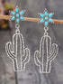 Turquoise Flower and Cactus Western Dangle Earrings