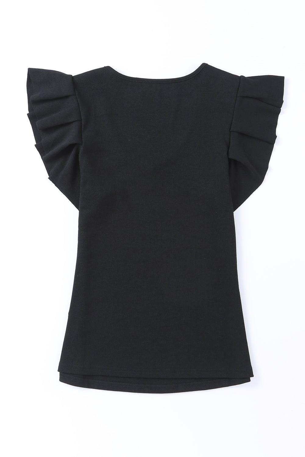 Black Scoop Neck T-Shirt with Puff Sleeves