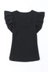 Black Scoop Neck T-Shirt with Puff Sleeves