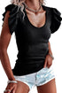 Black Scoop Neck T-Shirt with Puff Sleeves