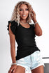 Black Scoop Neck T-Shirt with Puff Sleeves