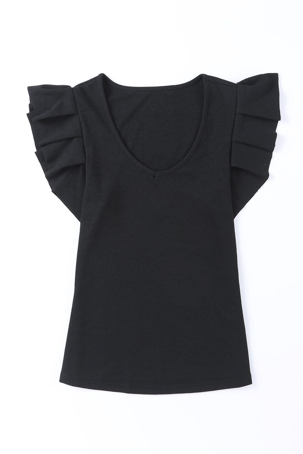 Black Scoop Neck T-Shirt with Puff Sleeves